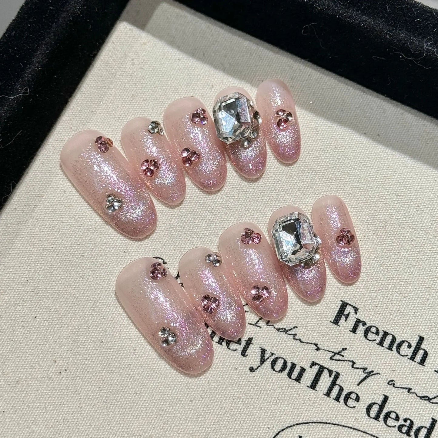 10pcs Handmade Red French Press on Nails Glitter Diamond Decor False Nails Full Cover Wearable Sweet Short Round Fake Nail Tips Peaceful Pleasures Health and Wellness XS