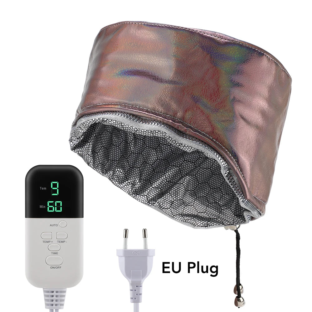 Hair Steamer Cap for Deep Conditioning, PU Leather Electric Heating Hat with 9 Temp Levels 5 Timers, Waterproof Spa Treatment Peaceful Pleasures Health and Wellness EU PLUG AC220V-50Hz