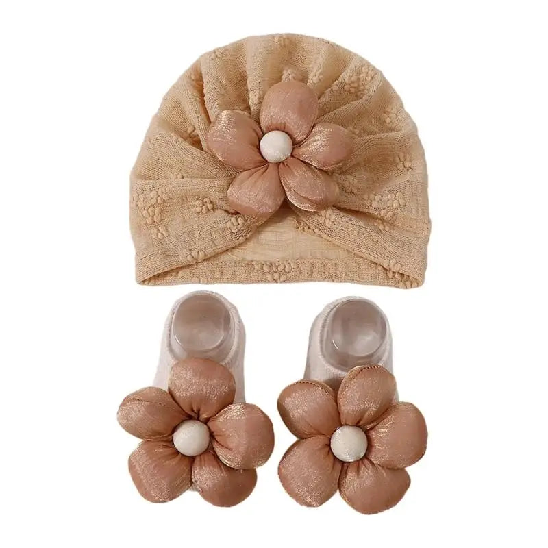 Newborn Baby Hat & Socks Set – Soft Knit Bonnet Girls 0-12M