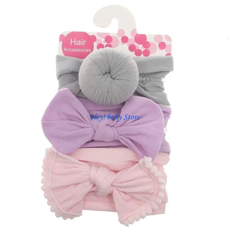 Baby Girls Bow Headbands Set of 3 | Nylon Turban Hairbands