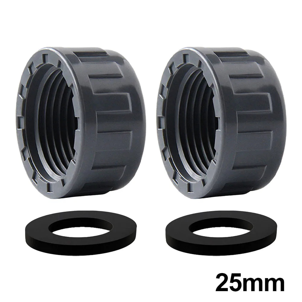 2-Pack PVC Female Thread End Cap 20/25/32mm + Rubber Seals