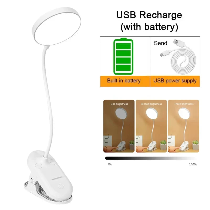RTONTR LED Clip Desk Lamp | Rechargeable Dimmable Gooseneck