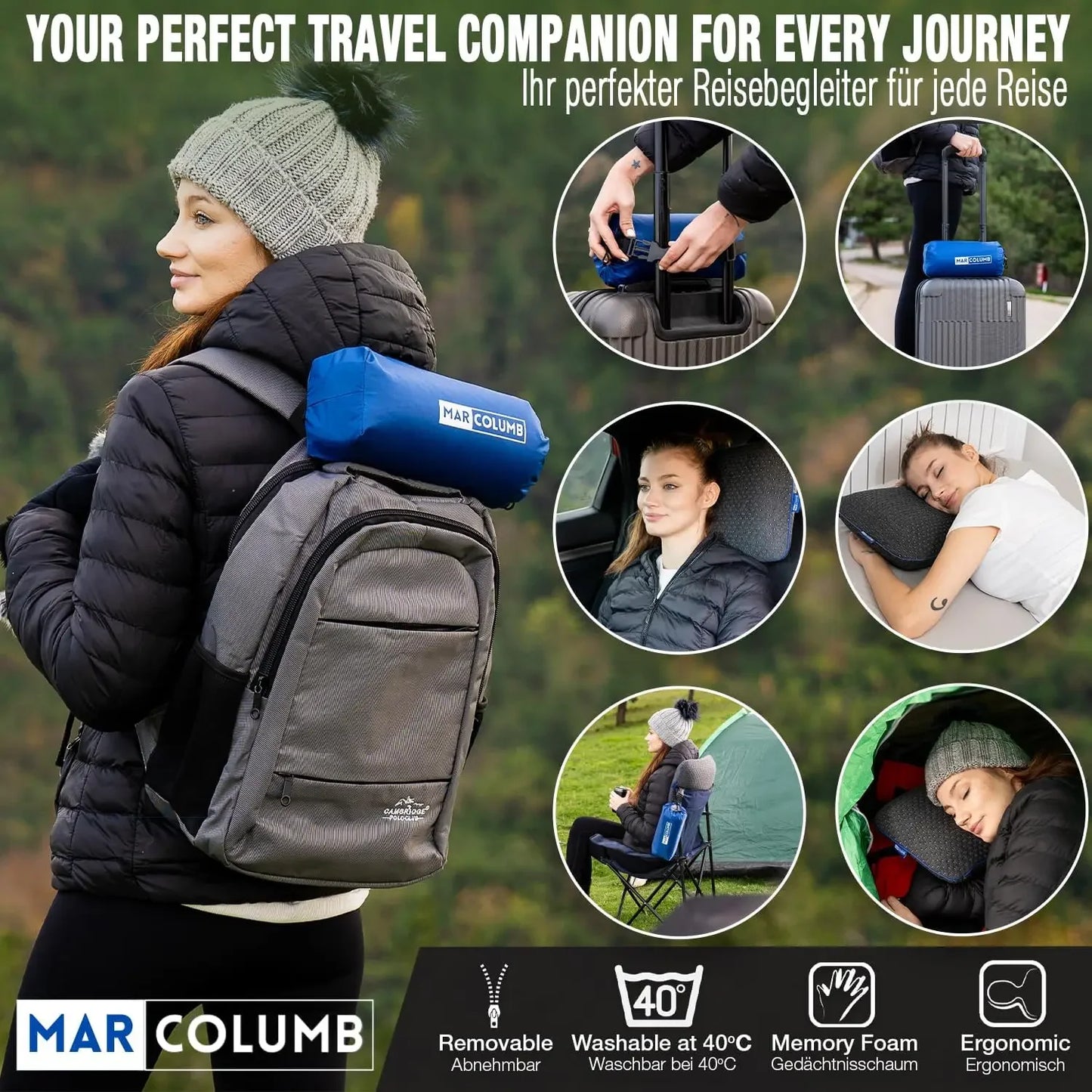 Portable Memory Foam Travel Pillow with Cooling Case - Lightweight for Camping & Outdoor Peaceful Pleasures Health and Wellness