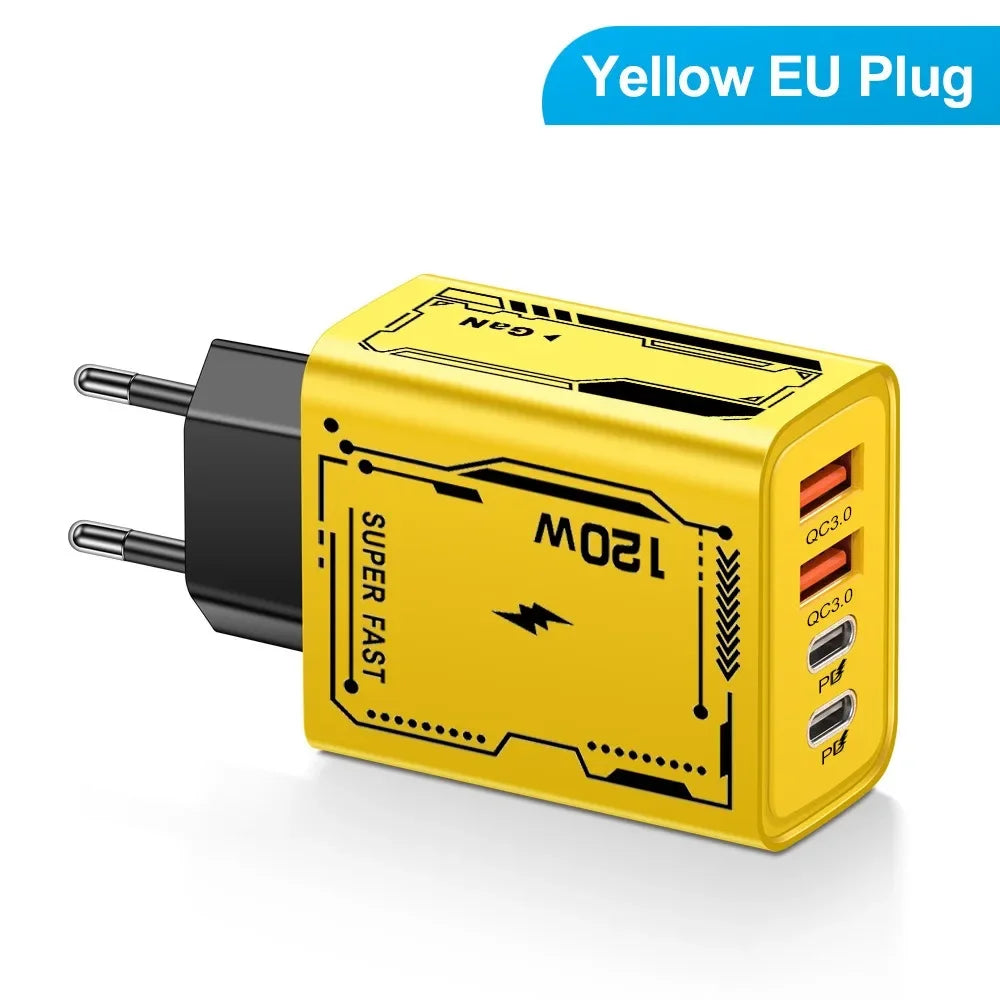 120W USB-C PD Fast Charger 4-Port Wall Adapter QC 3.0 EU/US