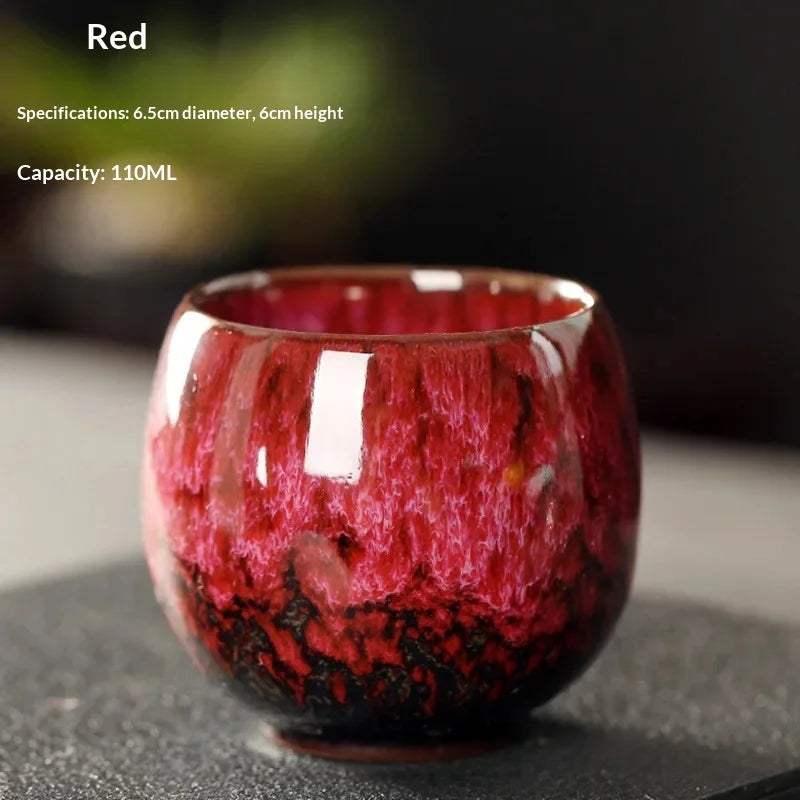 New Ceramic Kung Fu Tea Set with Kiln Transformation, Single Cup Tianmu Glaze, Main Tea Tasting Cup, Egg Shaped Small Tea Bowl Peaceful Pleasures Health and Wellness 06 110ML