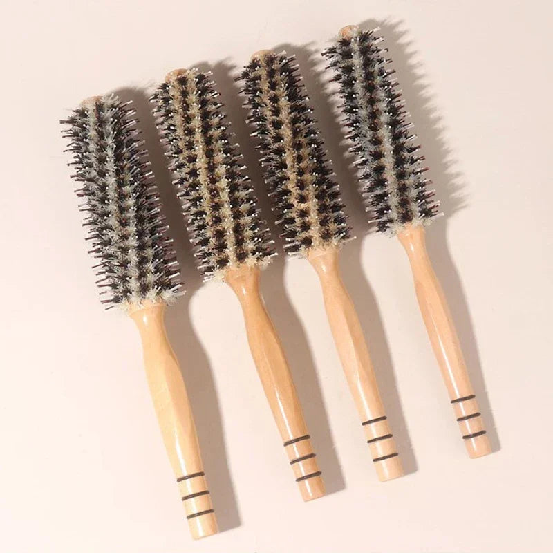 Styling Hairdressing Tool Hair Brush for Blow Drying and Curling All Hair Types Wooden Round Boar Bristle Salon Styling Tool Peaceful Pleasures Health and Wellness