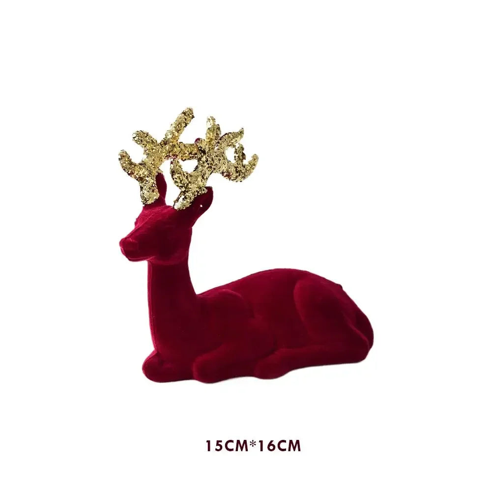 1PCS House Tabletop Decor Hanging Baubles Flocking Mini Deer Pendant Elk Christmas Reindeer Deer Ornaments Decorations Peaceful Pleasures Health and Wellness 04