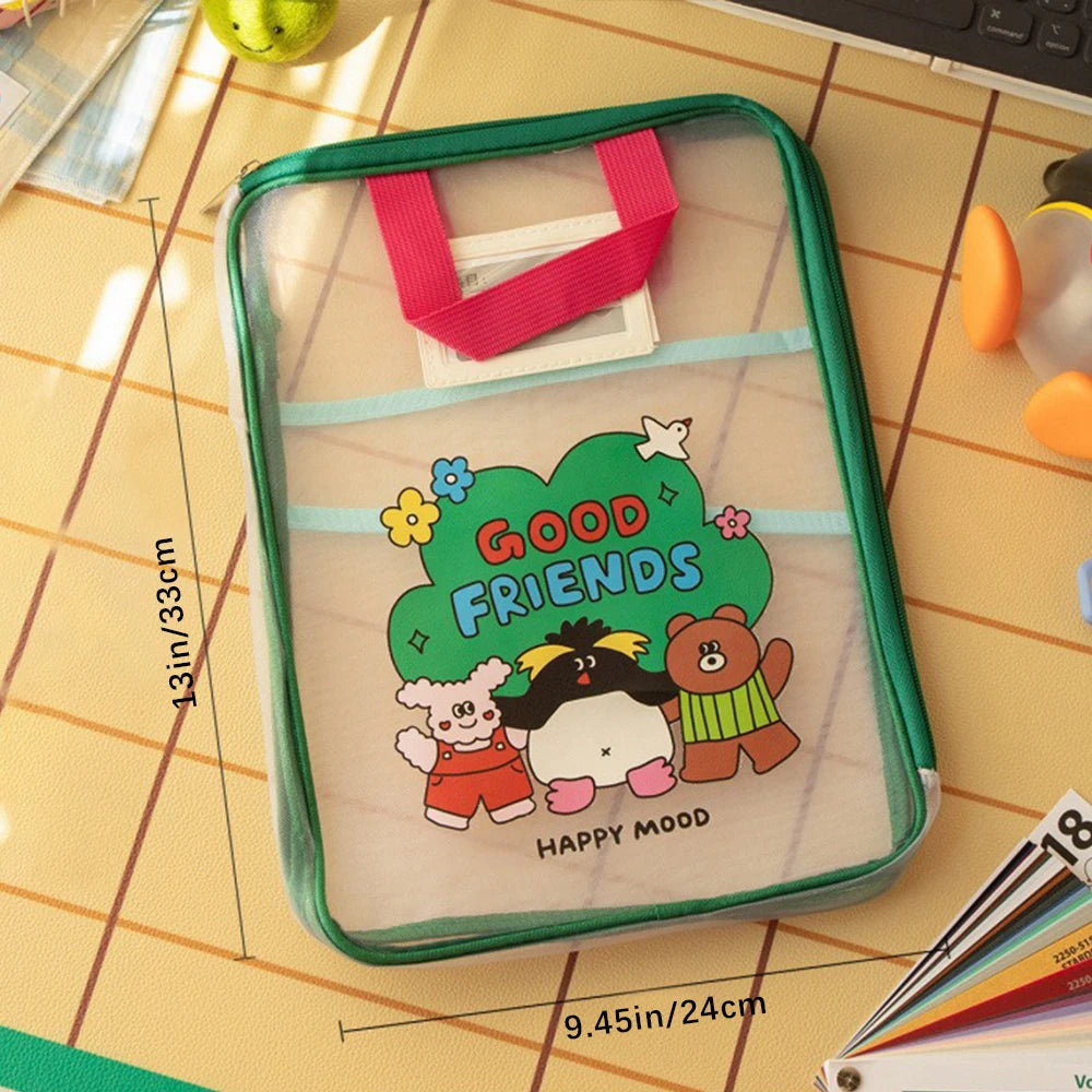 Colorful Cute Large Capacity File Bag Transparent Document Handbag