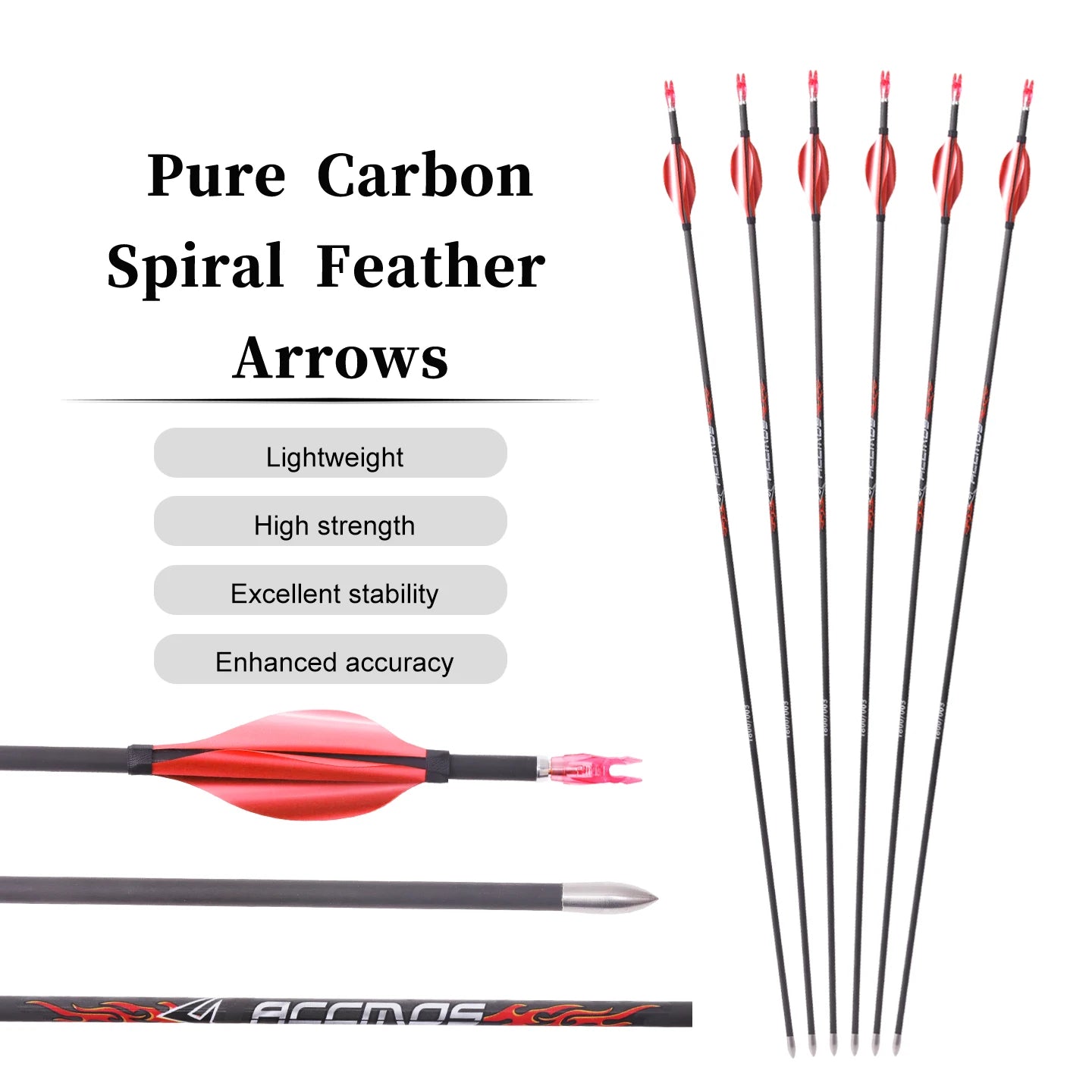 6 Pure Carbon Arrow ID4 2 Sp300-1800 Spin Feather Archery Bow Hunting