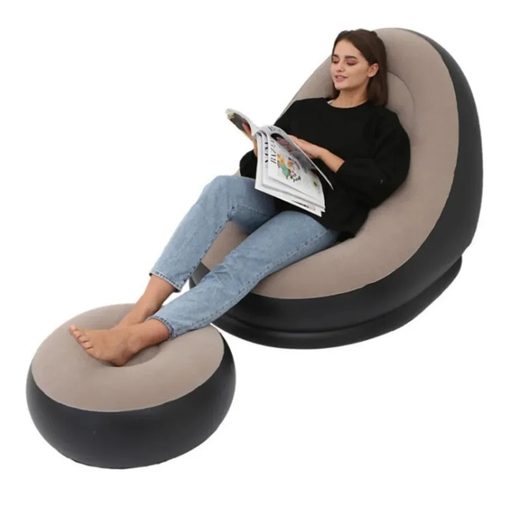 Lazy Inflatable Lounge Chair for Adults Folding Portable Lazy Sofa with Foot Stool Air Couch Sofa for Livingroom and Bedroom Peaceful Pleasures Health and Wellness 02