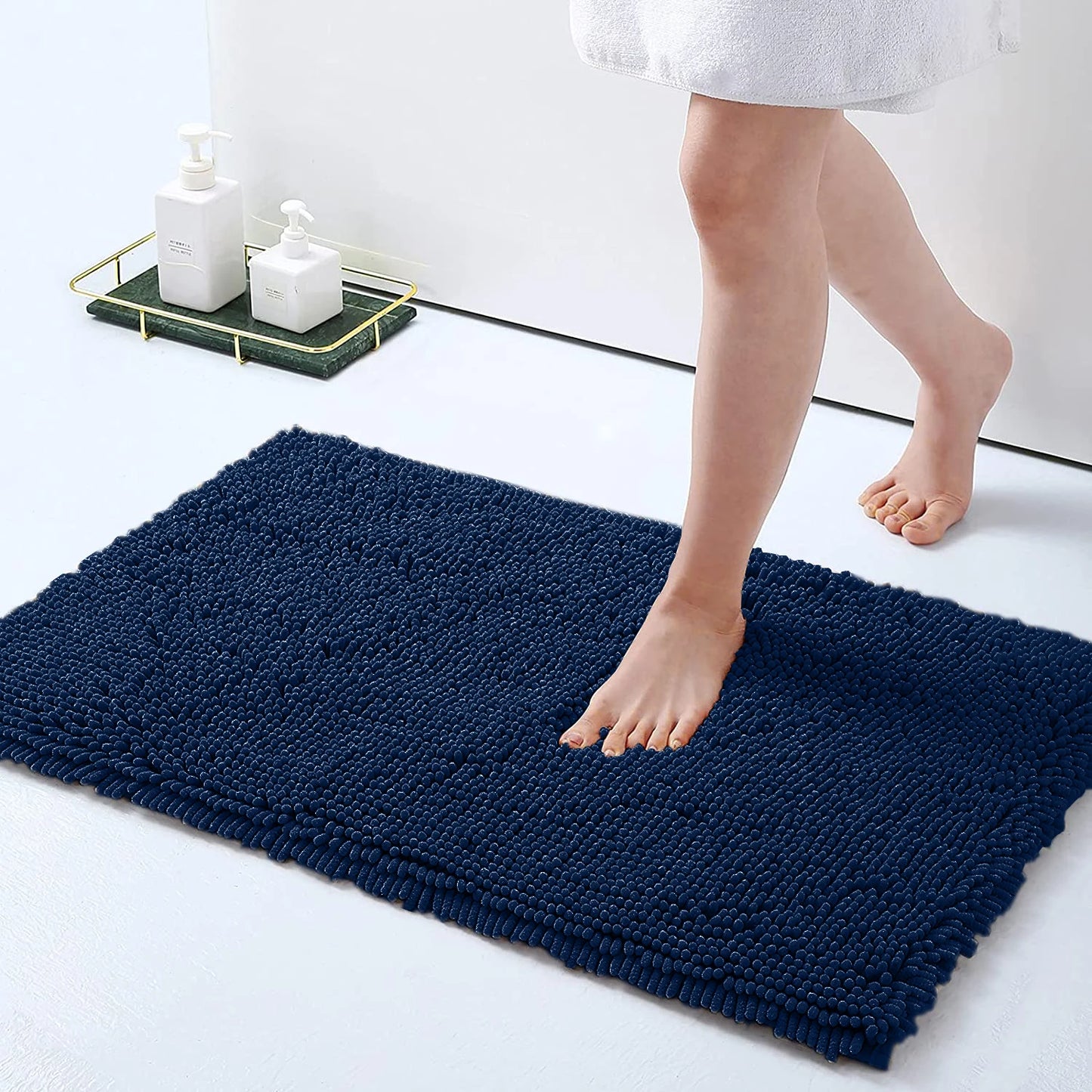 1/2Pieces Bathroom Rugs Non-Slip Chenille Bath Rug Ultra Soft Super Absorbent Bath Mat for Bathroom Toilet Tub Peaceful Pleasures Health and Wellness Navy U50x50cm and 50x80cm
