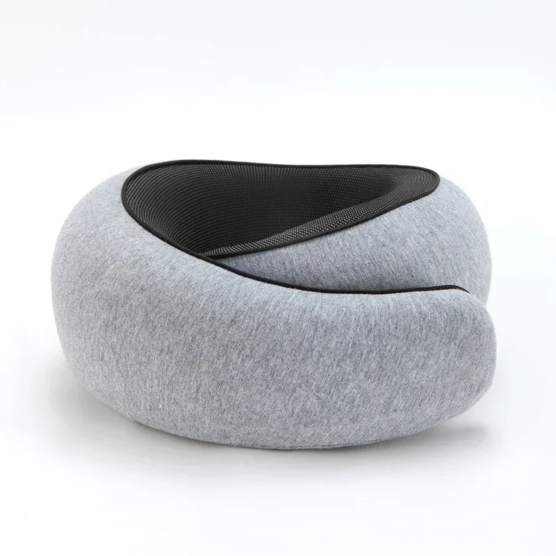 High-Density Memory Foam Neck Travel Pillow 360° Surround Support Ergonomic Design for Airplane Travel Comfort Peaceful Pleasures Health and Wellness Neck Pillow Gray