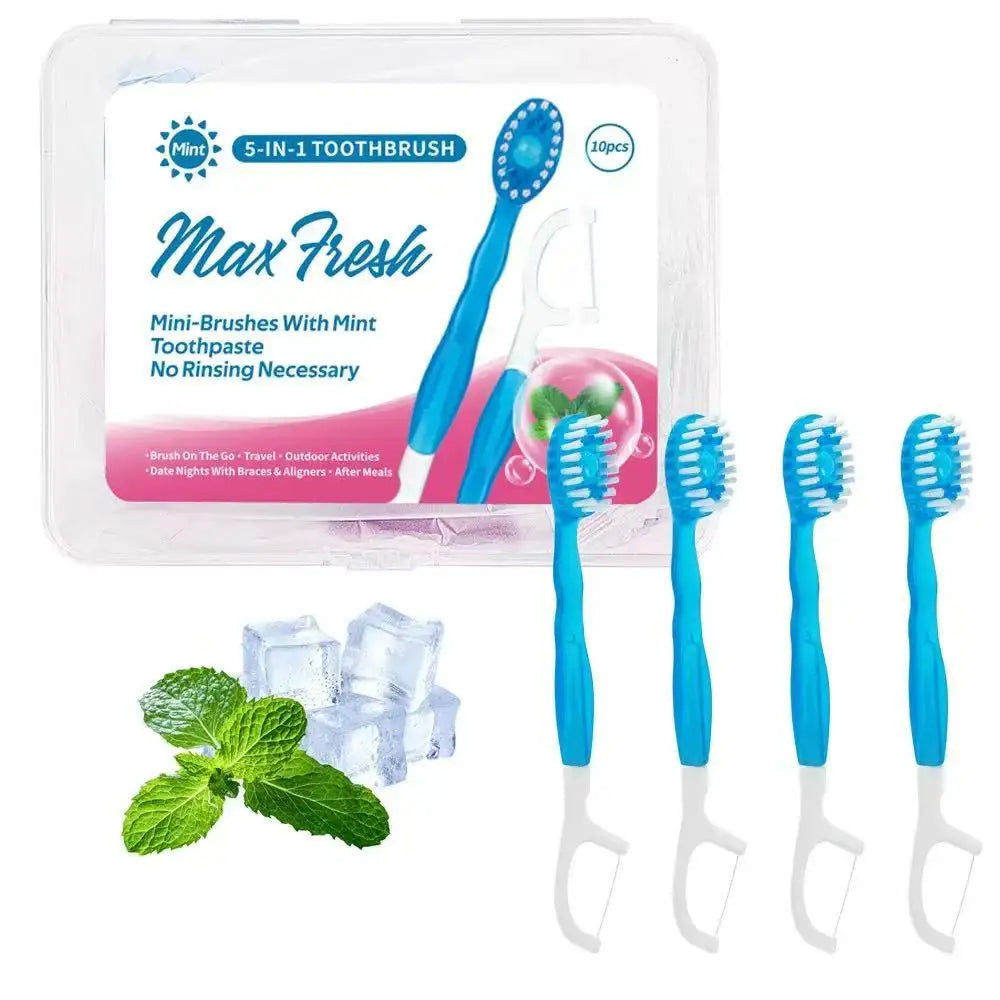 Independently packaged disposable bursting bead toothbrush, dental floss, toothpick, 3-in-1 soft bristled portable travel bag Peaceful Pleasures Health and Wellness mint