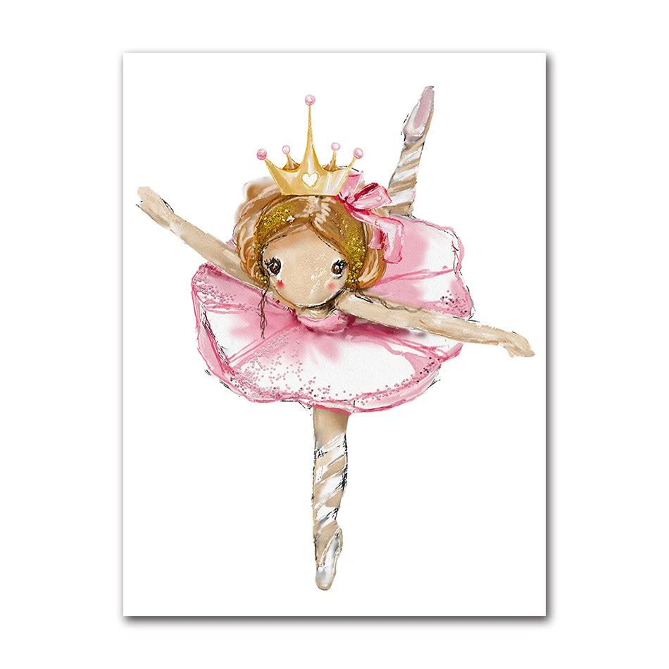 Kids Canvas Wall Art | Ballet Girl Rabbit Unicorn Poster Print