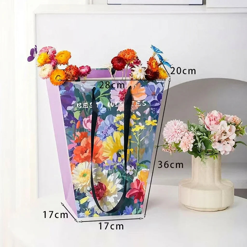 Trapezoid Flower Carrying Bag | Printed Floral Cardboard Gift Bag