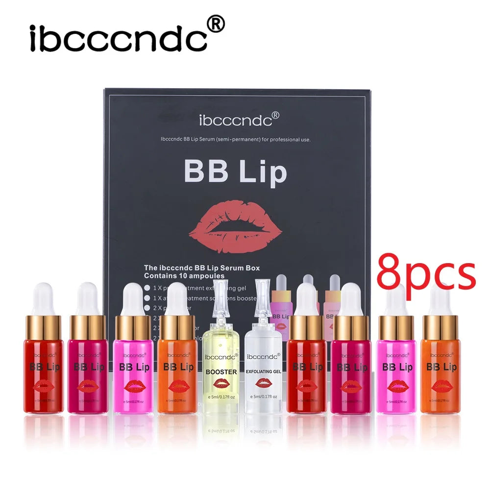 BB Lips Ampoule Serum Starter Set Semi-Permanent BB Lip Gloss Tinted Pigment Lasting Moisturizing For Lip Care Korea Glow Peaceful Pleasures Health and Wellness 8 box