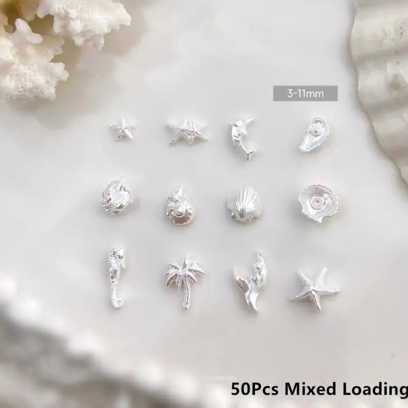 50 PCS Ocean Series Glossy Colorful Shell Starfish Conch Fishtail Resin Nail Art Rhinestones Jewel Decorations Manicure Ornament Peaceful Pleasures Health and Wellness White