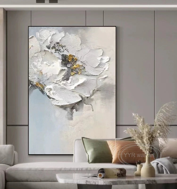 Abstract Thick Oil White Flower Handmade Oil Painting for Home Decoration For Bedroom, Dining Room, and Living Room Written Exam Peaceful Pleasures Health and Wellness No frame 2 80cmx140cm