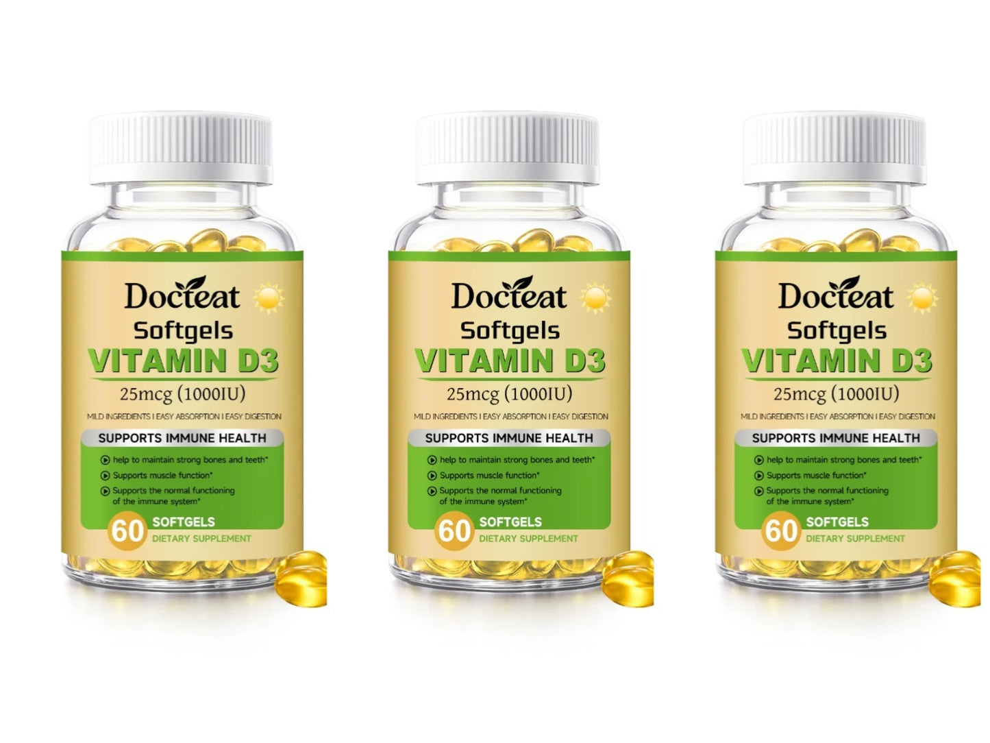 Docteat Vitamin D3 1000 IU Softgels | Immune & Bone Support