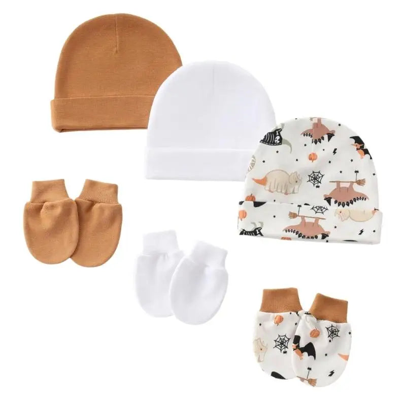 Newborn Baby Hats & Mittens 3-Set – Soft Cotton, 0–3 Months