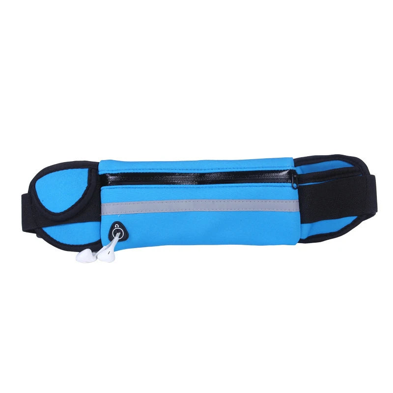 Sports Waist Bag - Waterproof Snug-fitting Shock-absorbing Running Gadget - Water Bottle Holder Mobile Phone Bag Peaceful Pleasures Health and Wellness Blue