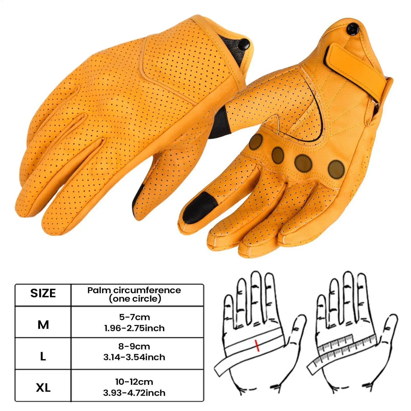 Yellow PU Leather Motorcycle Gloves – Breathable Racing Gloves