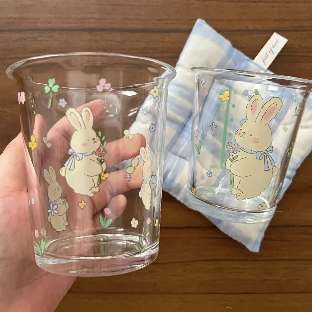 Little Rabbit Glass Cups High Beauty Water Cups Beverage Cups Office Water Cups Home Breakfast Milk Coffee Cup Exquisite Cup New Peaceful Pleasures Health and Wellness B 301-400ml