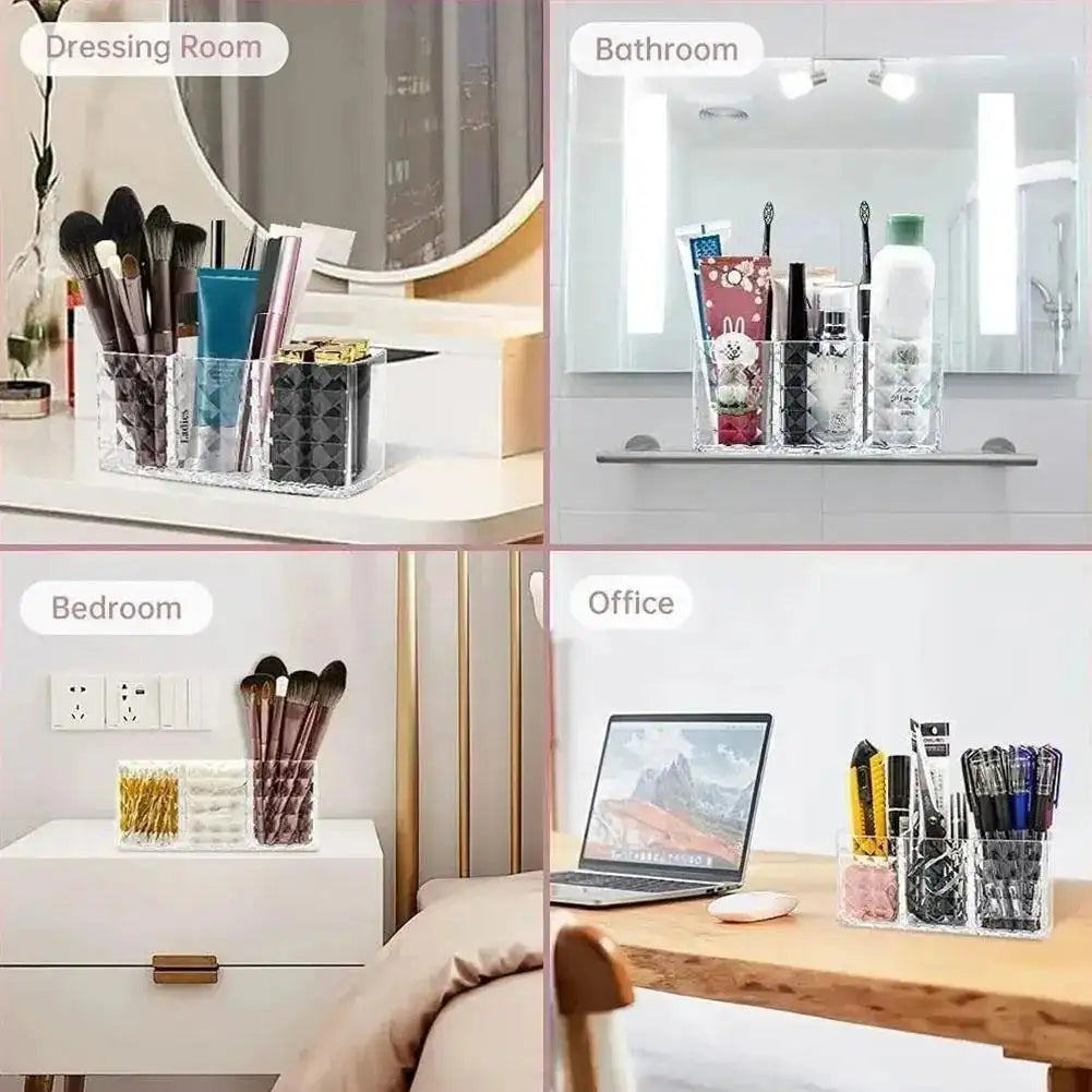 3-Slot Acrylic Makeup Brush Holder & Cosmetic Organizer Peaceful Pleasures Health and Wellness