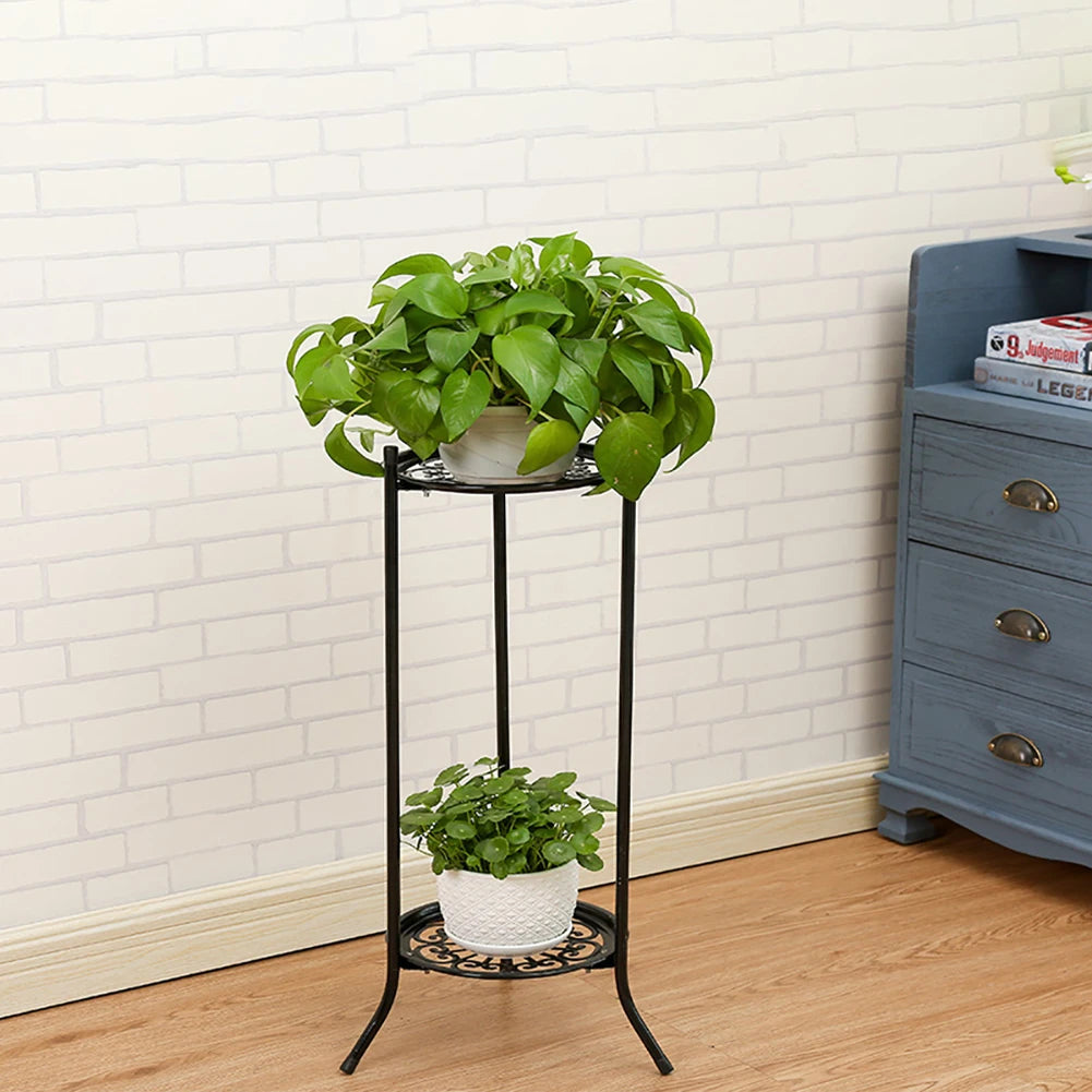 2-Tier Retro Metal Plant Stand | Black Indoor & Outdoor Rack