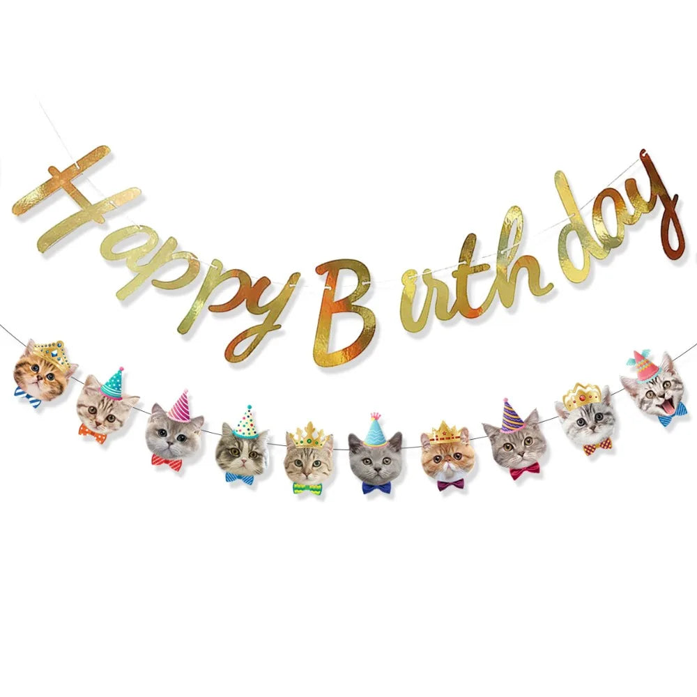 Cartoon Cat Happy Birthday Banner – DIY Paper Garland Decor