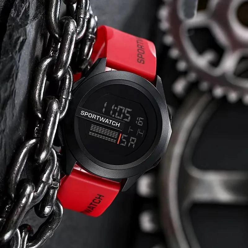 Waterproof Large Dial Men's Sporty Fashion Electronic Watch for Outdoor Adventure Decorative INS Style Peaceful Pleasures Health and Wellness Red