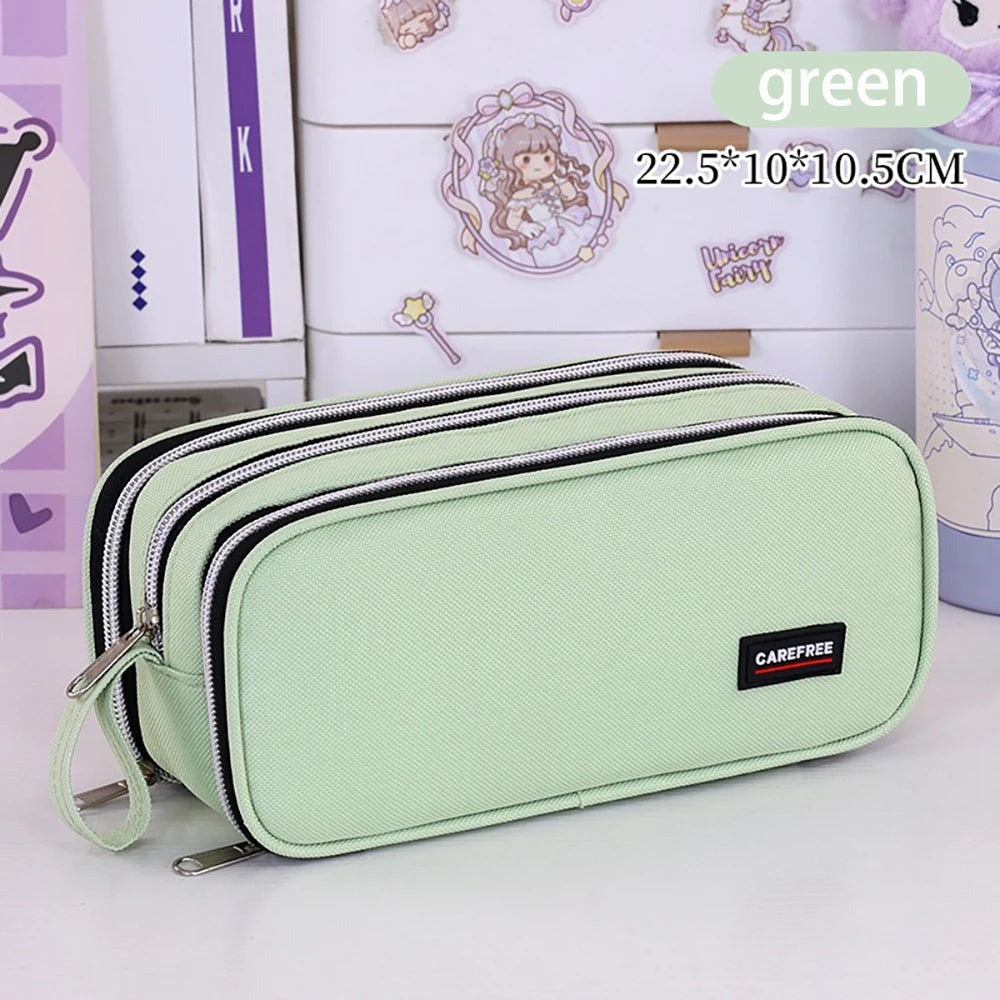 Large Capacity Pencil Case Three-layer Zipper Student Stationery Bag