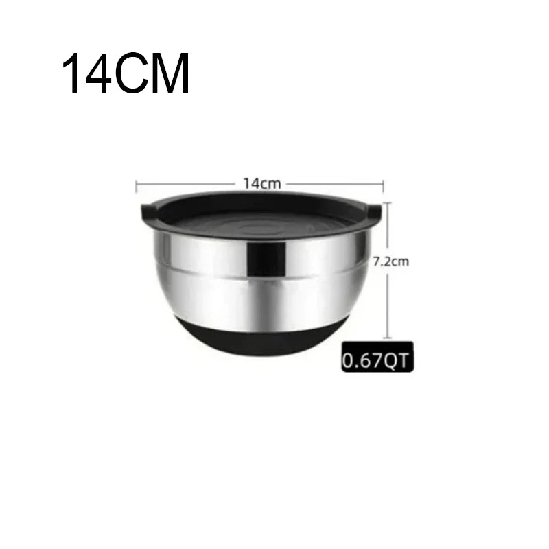 Stainless Steel Mixing Bowl with Lid – Non-Slip Silicone Bottom Salad & Egg Beating Bowl for Kitchen