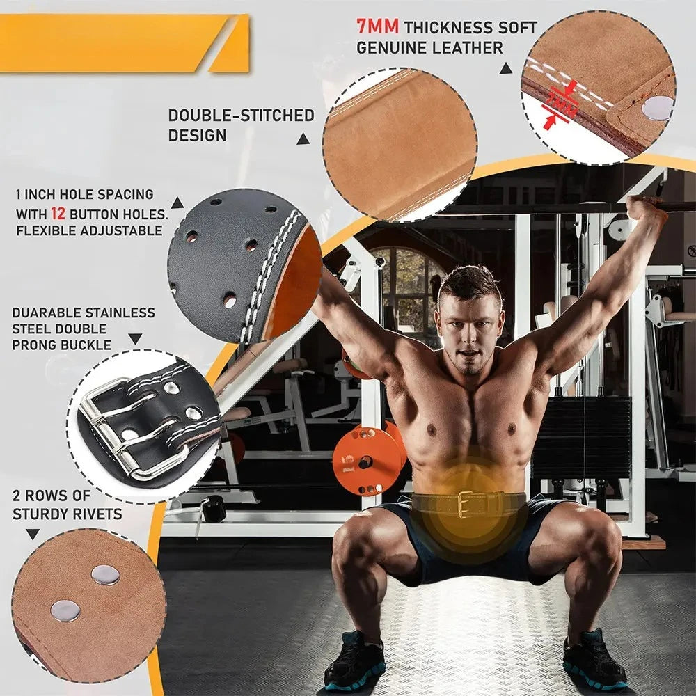 Professional Leather Fitness Buckle Weightlifting Belt Adjustable Gym Waist Belts for Squats Training Bodybuilding Lumbar Brace Peaceful Pleasures Health and Wellness