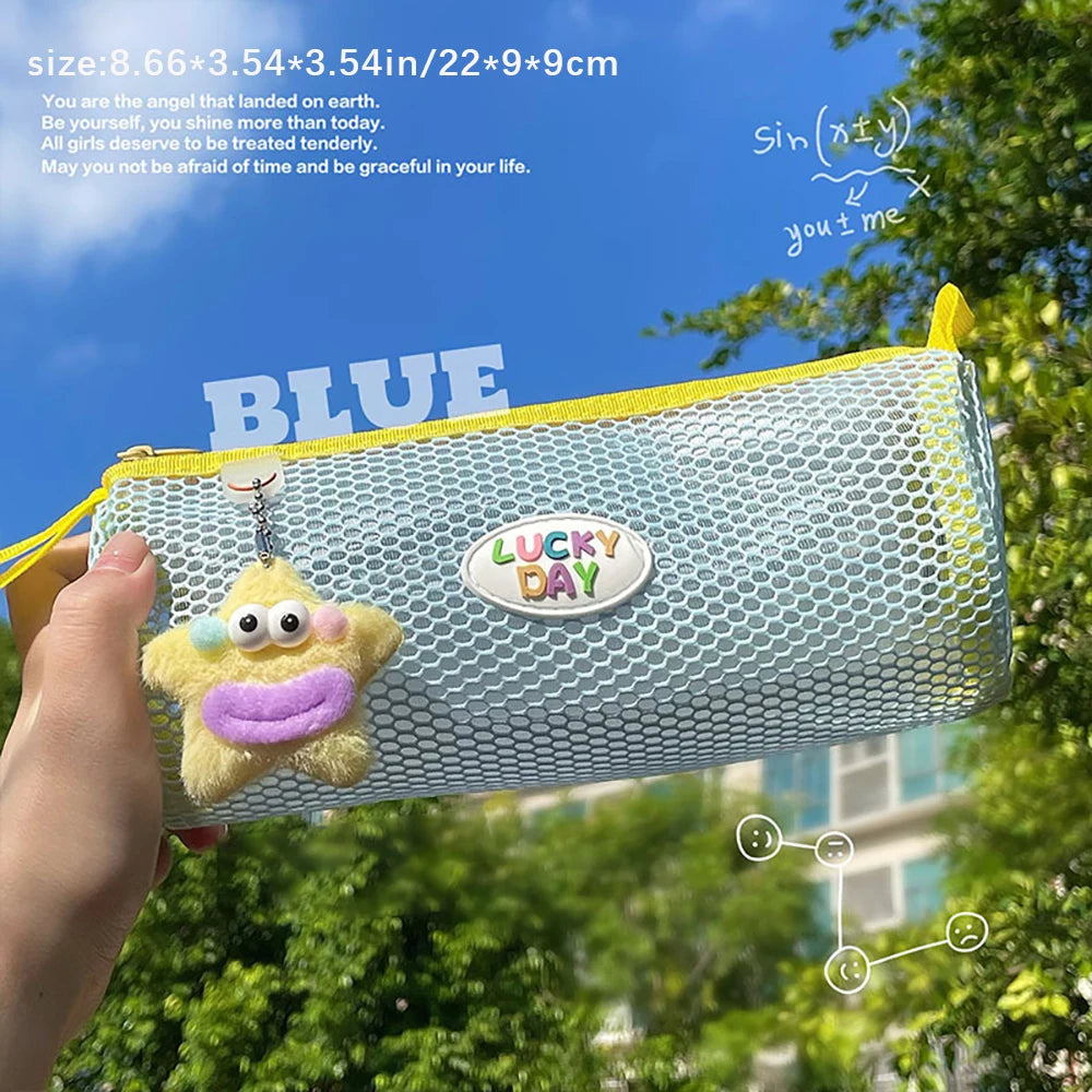 Colorful Visual Mesh Pencil Case Large Opening Capacity Student Exam