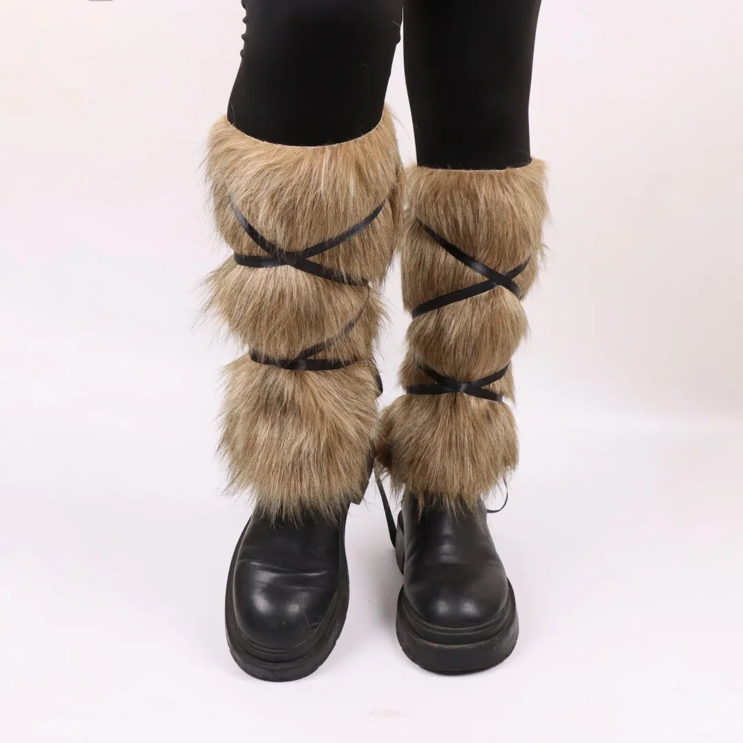 Viking Faux Fur Leg Warmers Medieval LARP Costume Boot Covers Winter