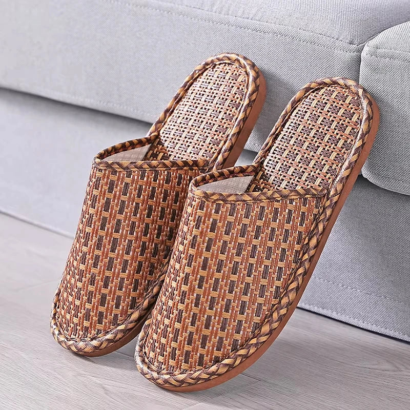 Rattan Woven Women's Slippers | Breathable Linen Indoor Sandals