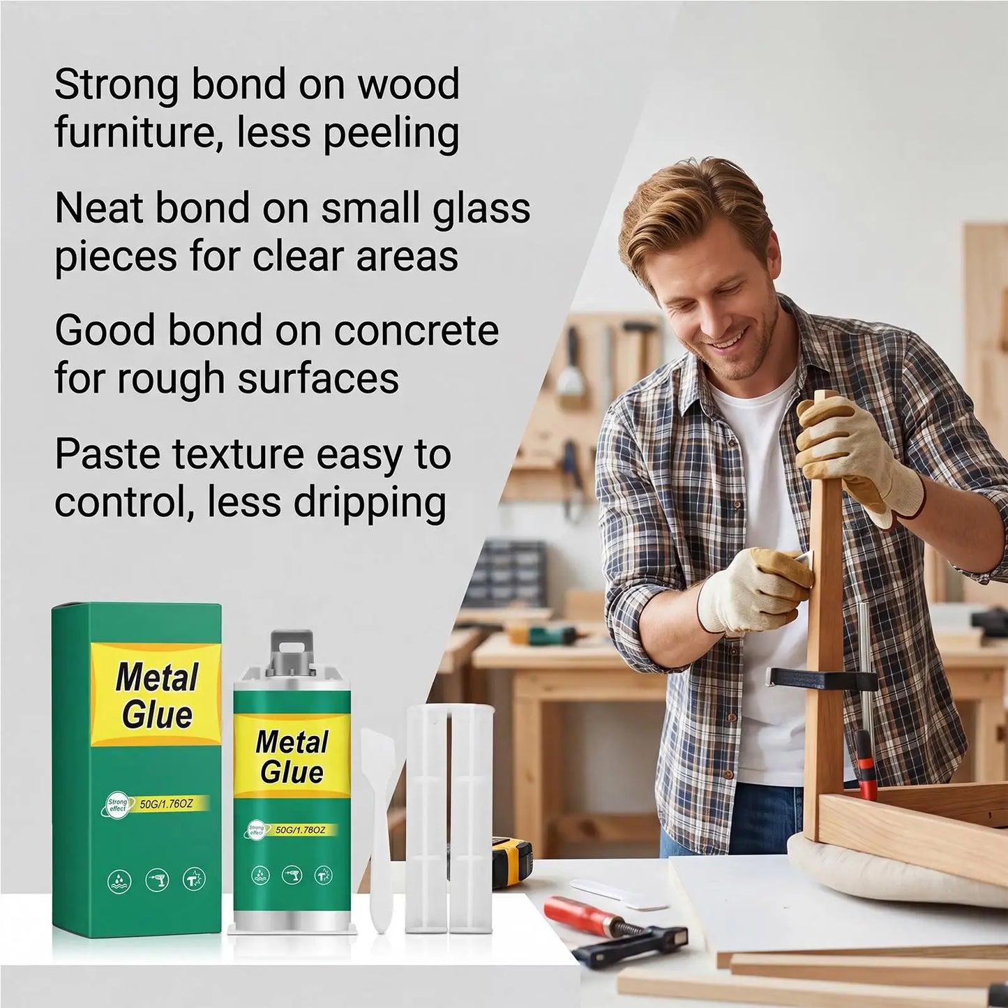 50g Metal Bonding Adhesive High Strength Welding Repair Glue For Home Industry Mechanics Crafts, Bonds Metal Wood Glass Ceramic Peaceful Pleasures Health and Wellness