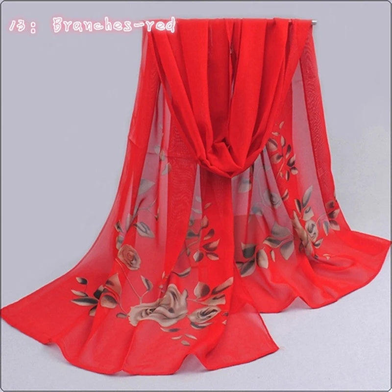 Women Chiffon Scarf Fashion Leisure Butterflies Branch Pattern Long Shawl Versatile Elegant Minimalist Retro Female Scarves Peaceful Pleasures Health and Wellness Branch Dark Red One Size