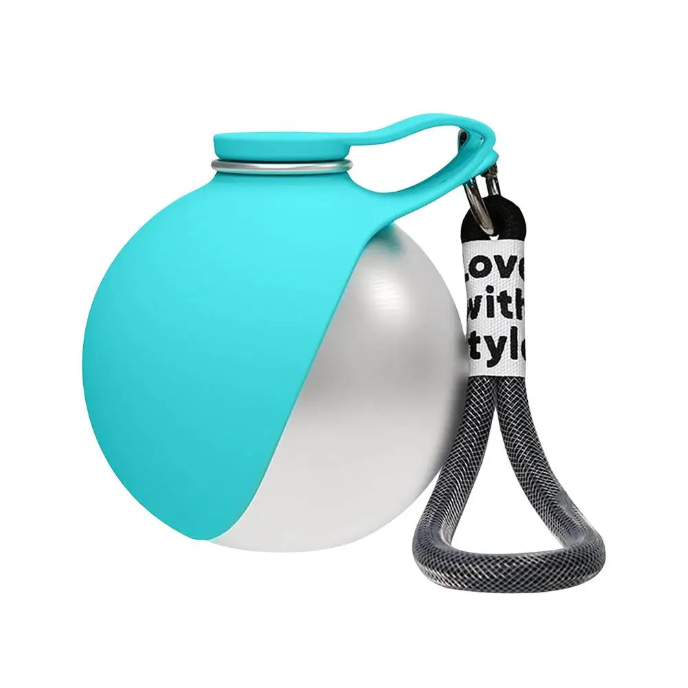 Brand Dogs Cats Outdoor Portable Water Cup 285ml 304 Stainless Steel Pet Feeder Dog Walking Integrated Folding Ball Water Bottle Peaceful Pleasures Health and Wellness Blue