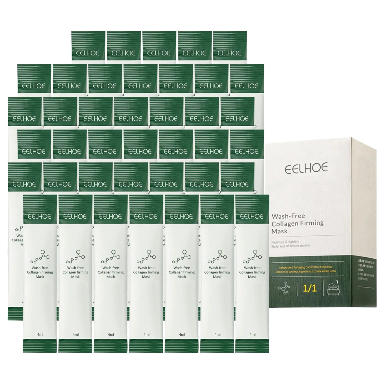 EELHOE Korean Collagen Firming Wash-Free Mask Protein Portable Anti-Aging Hydrating Frozen Face Sleeping Mask for Women and Men Peaceful Pleasures Health and Wellness 40pcs