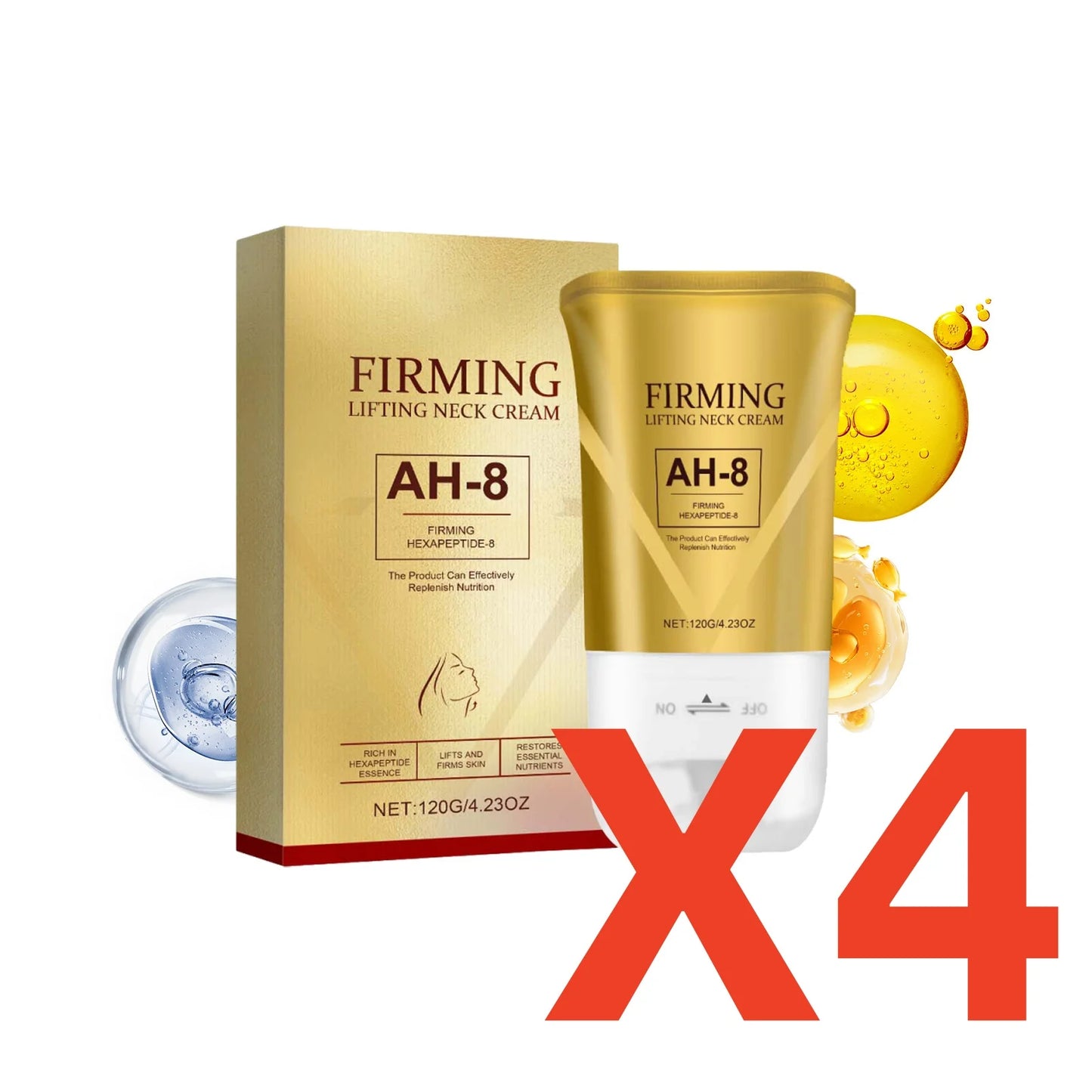 Neck Roller Cream Massage Firm Nourish Soothe Skin Improve Dryness Reduce Wrinkles Fine Lines Sagging Remove Double Chin Cream Peaceful Pleasures Health and Wellness 4X120g boxed