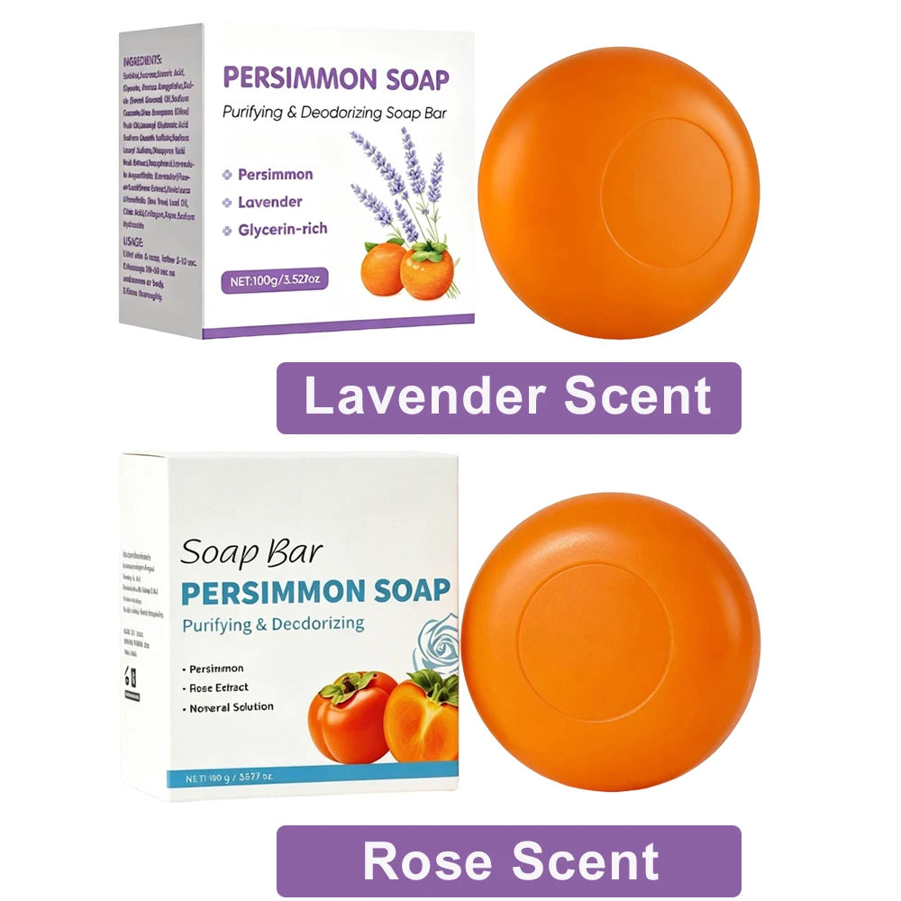 Persimmon Soap Bar for body odor control, Japanese Persimmon & Lavender Extract For Unisex, Purifying & Deodorizing Soap, 100g Peaceful Pleasures Health and Wellness 2PCS Set