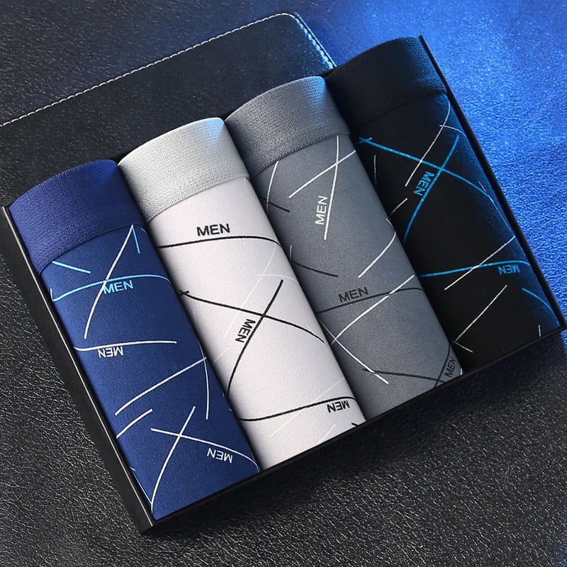 4 pieces of men's underwear: men's plain-cut boxers, youth-style mid-rise four-corner pants, large-sized boys' briefs, shorts Peaceful Pleasures Health and Wellness stripe 2XL 4pcs