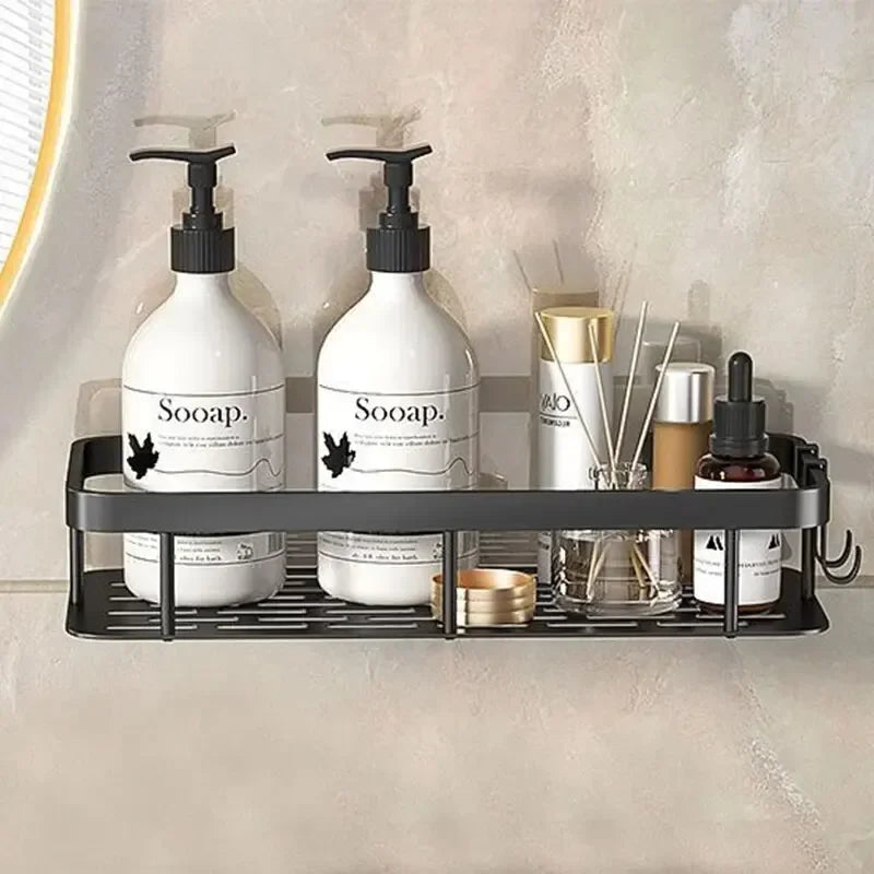 Bathroom Storage Rack, Bathroom Shelves, No-Drill Wall Mount Corner Shelf, Shower Storage Rack Holder Peaceful Pleasures Health and Wellness Black Rectangle Other