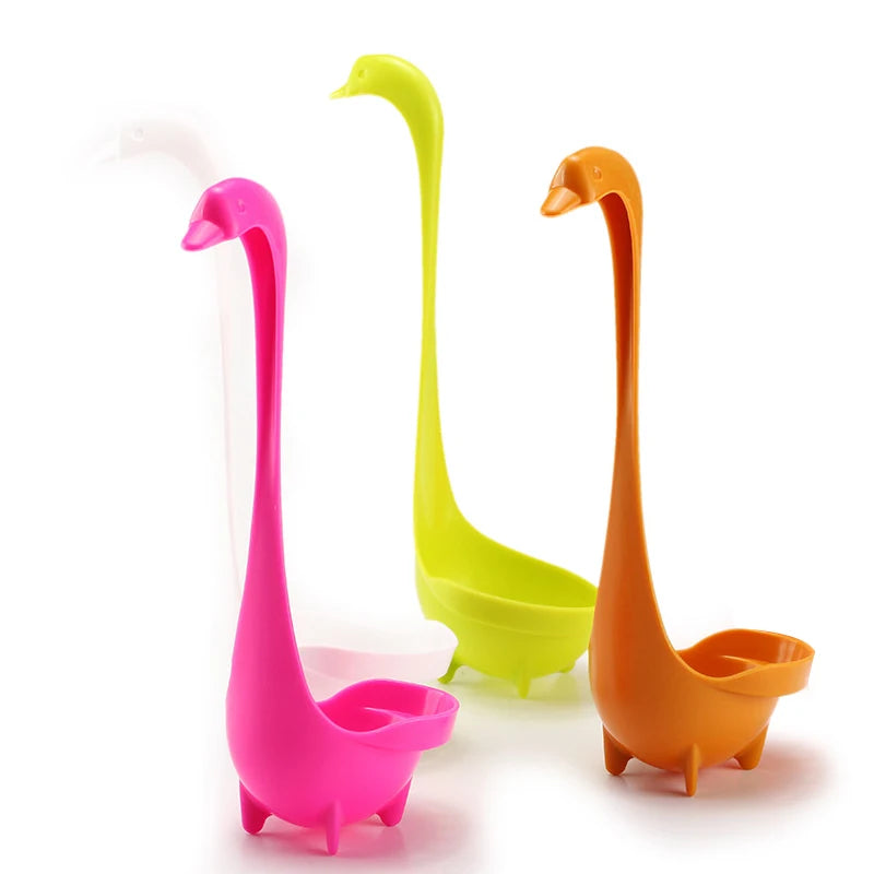 Food Grade PP Plastic Swan Strainer Spoon Long Handle Big Soup Spoon Hot Sale Creative Solid Color Kitchen Tableware Leak Spoon Peaceful Pleasures Health and Wellness 1pc random color