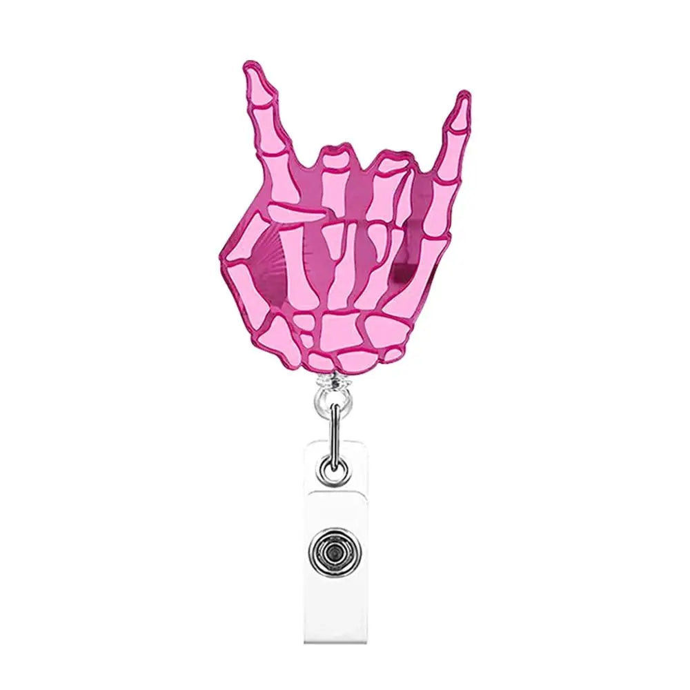 Pink Nurse Retractable Badge Reel Acrylic Skull Name Card Holder ID Card Clips 360 Rotating Alligator Clip Hospital Badge Holder Peaceful Pleasures Health and Wellness --C