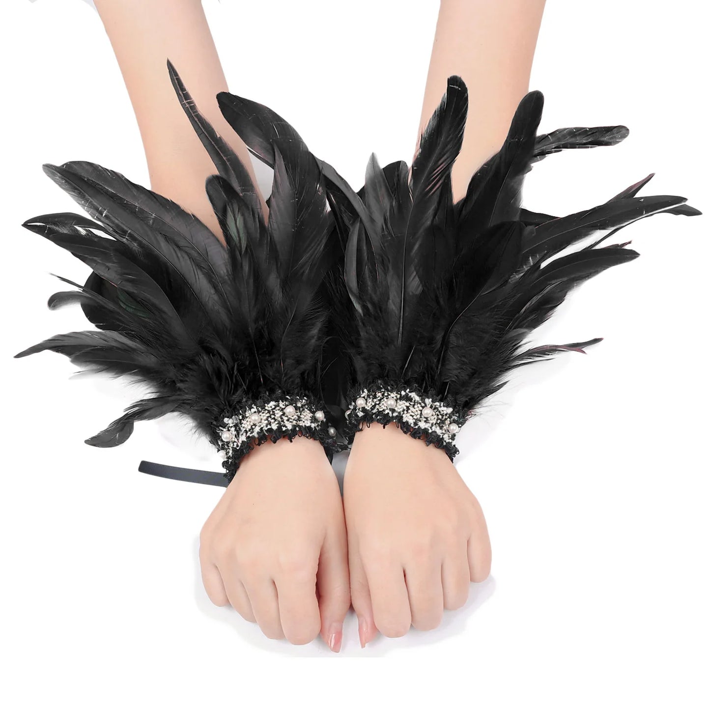 Black Feather Wrist Cuffs Retro Vintage Punk Gothic Women Man