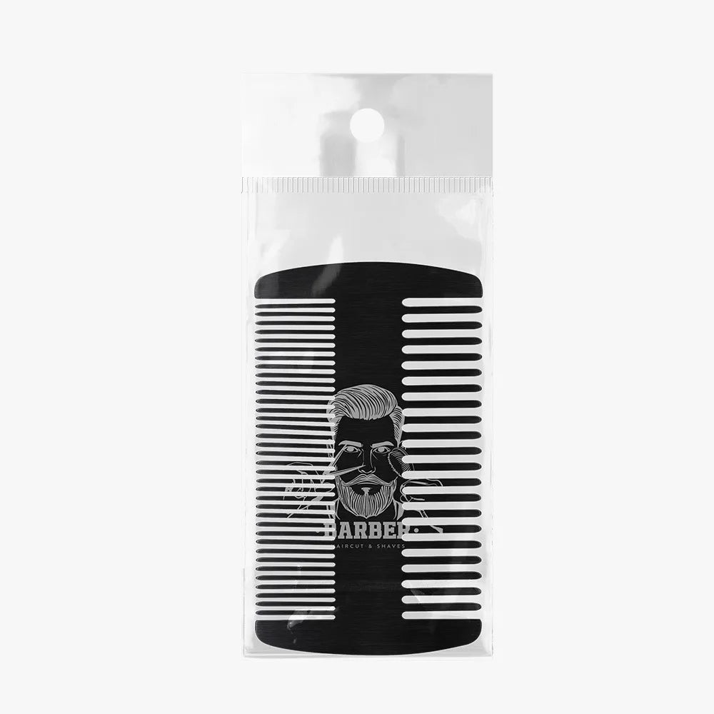 Stainless Steel Double Sided Beard Comb for Men Travel Pocket Hair Styling Mustache Grooming Tool with Fringe Smoothing Design Peaceful Pleasures Health and Wellness Black
