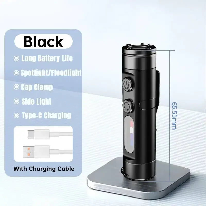 Mini USB-C Rechargeable Tactical Flashlight with Hat Clip Tactical Flashlight Peaceful Pleasures Health and Wellness Black Australia